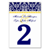 Navy Blue and Yellow Heart Damask with Lace A01 Tischnummer (Rückseite)