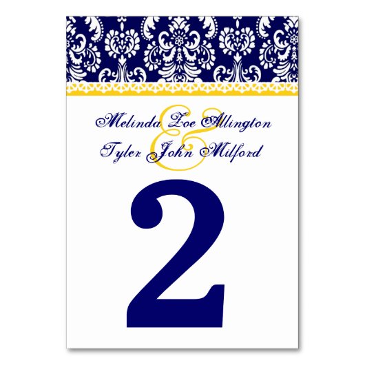 Navy Blue and Yellow Heart Damask with Lace A01 Tischnummer (Rückseite)
