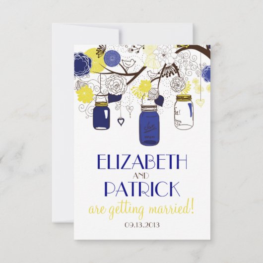 Navy Blue and Yellow Mason Jars UAWG Einladung (Rückseite)
