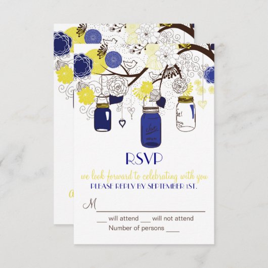 Navy Blue and Yellow Mason Jars UAWG Einladung (Vorne/Hinten)