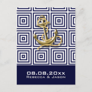 Navy Blue Anker nautische Hochzeit speichern das D Ankündigungspostkarte
