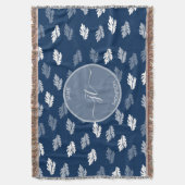 Navy Blue Antique Blätter Muster Monogram Decke (Vorderseite Vertikal)