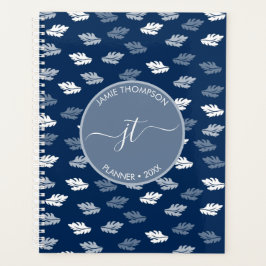 Navy Blue Antique Blätter Muster Monogram Planer