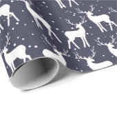 Navy Blue Antler Rentier Weihnachtsmuster Geschenkpapier (Rolleneckpunkt)