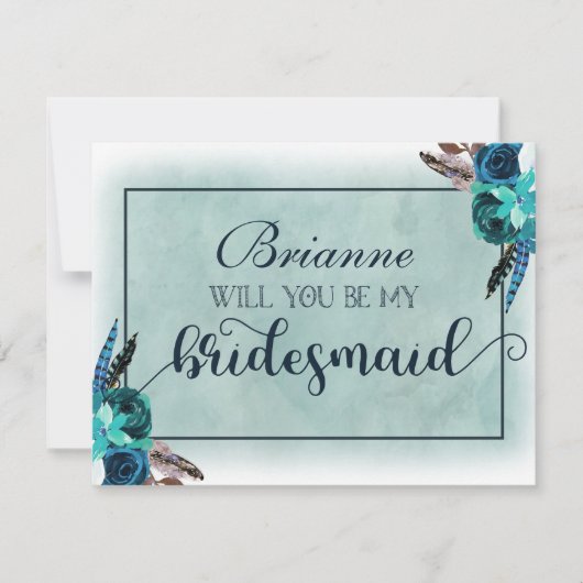 Navy Blue & Aqua Boho werden Sie meine Bridesmaid Einladung (Vorderseite)