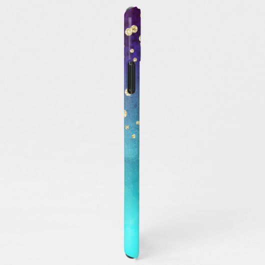 Navy-Blue-Aqua-Glitzer-Monogramm iPhone Hülle (Rechte Seite)