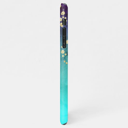 Navy-Blue-Aqua-Glitzer-Monogramm iPhone Hülle (Linke Seite)