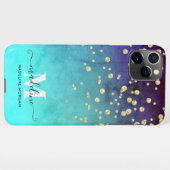 Navy-Blue-Aqua-Glitzer-Monogramm iPhone Hülle (Rückseite (Horizontal))