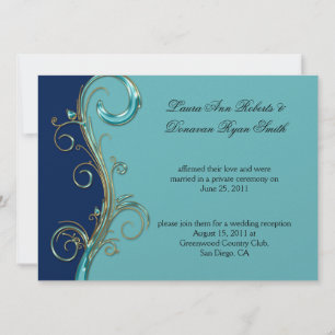 Navy Blue Aqua Gold Verziert Post Wedding Einladung