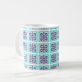 Navy Blue Aqua Griechisches Muster Kaffeetasse (Vorderseite Links)