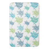 Navy Blue Aqua Lime Green Sea Turtles Pattern  Badematte (Vorderseite Vertikal)