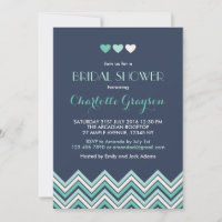 Navy Blue Aqua Zickzack Bridal Dusche Einladung