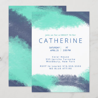 Navy Blue Aquamarin Aquarell Sweet 16 Party Einladung
