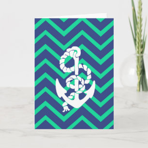 Navy Blue & Aquamarin Chevrons White Anchor Nautic Karte