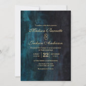 Navy Blue Aquamarin Watercolor Gold Hochzeit Einla Einladung (Vorderseite)