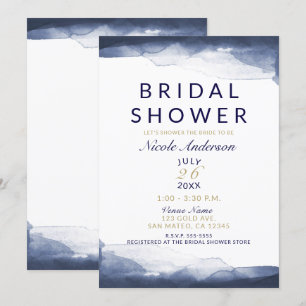 Navy-Blue-Aquarell Moderne Chic Brautparty Einladung