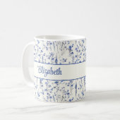 Navy Blue Aquarell-Wildblumen-Script-Name Kaffeetasse (Vorderseite Links)
