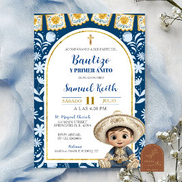 Navy Blue Arch Cielito Lindo Baptism 1st Birthday Einladung