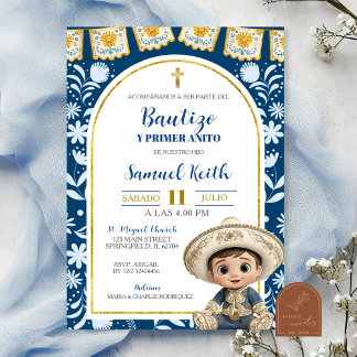 Navy Blue Arch Cielito Lindo Baptism 1st Birthday Einladung