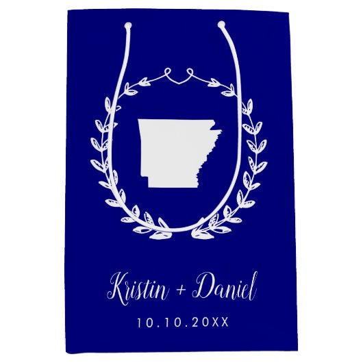 Navy Blue Arkansas Map Wedding Welcome Swag Mittlere Geschenktüte (Vorderseite)