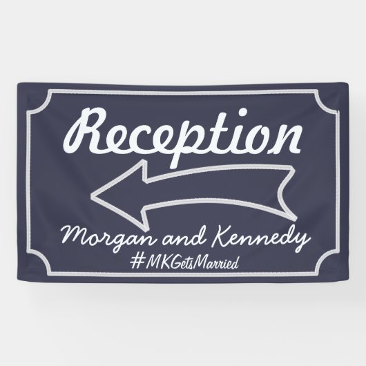 Navy Blue Arrow Links Empfang Wedding Banner (Horizontal)