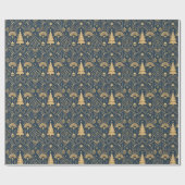Navy Blue Art Deco Christmas Tree Pattern Geschenkpapier (Flach)