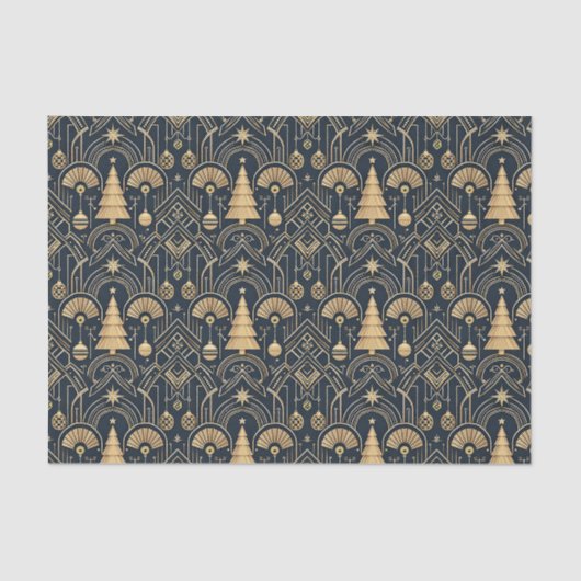 Navy Blue Art Deco Christmas Tree Pattern Seidenpapier (Vorderseite)