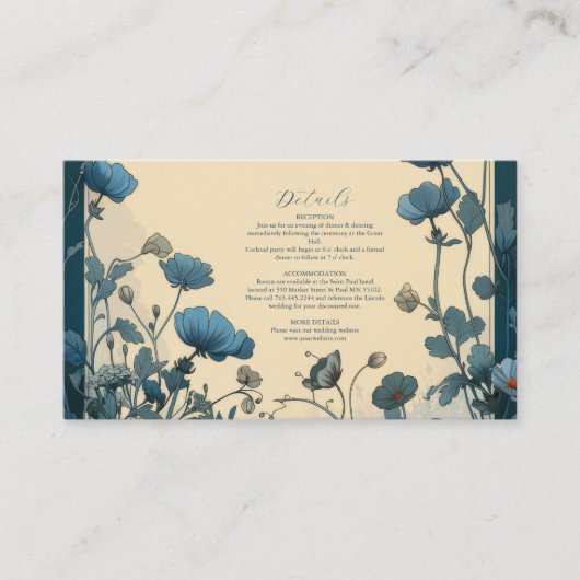 Navy Blue Art Nouveau Wedding Begleitkarte (Vorderseite)