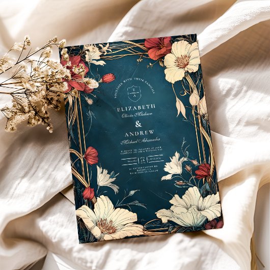 Navy Blue Art Nouveau Wedding Einladung