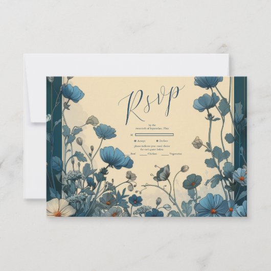 Navy Blue Art Nouveau Wedding RSVP Karte (Vorderseite)