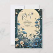 Navy Blue Art Nouveau Wedding RSVP Karte (Vorderseite)