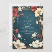 Navy Blue Art Nouveau Wedding Save The Date (Vorderseite)