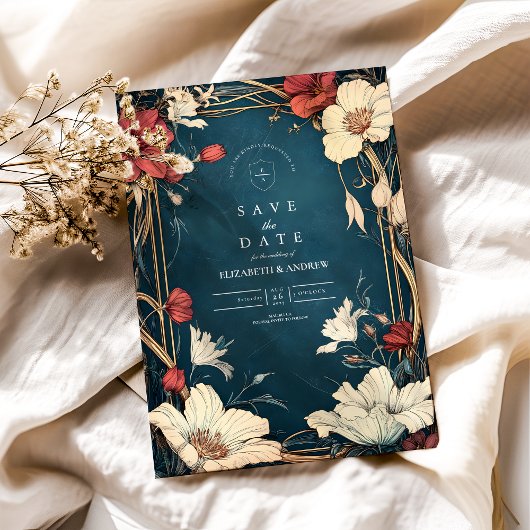 Navy Blue Art Nouveau Wedding Save The Date