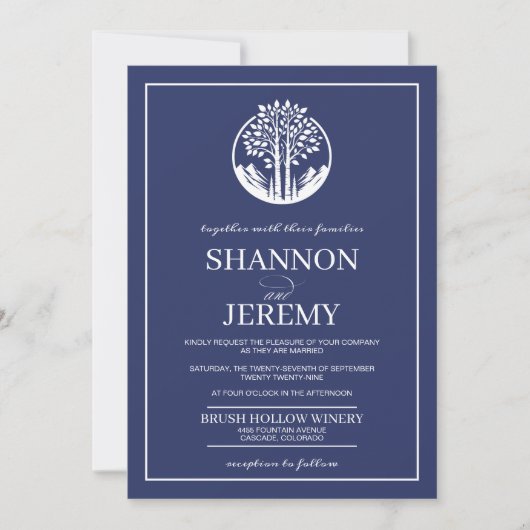 Navy Blue Aspen Tree Wedding Einladung (Vorderseite)