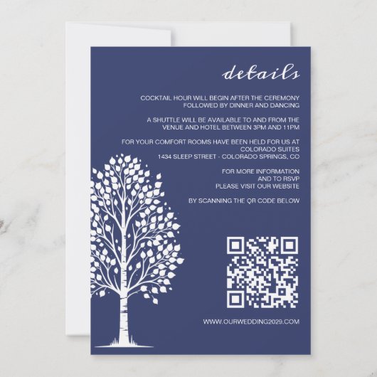 Navy Blue Aspen Tree Wedding Einladung (Rückseite)