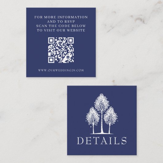 Navy Blue Aspen Tree Wedding QR Begleitkarte (Vorne/Hinten)