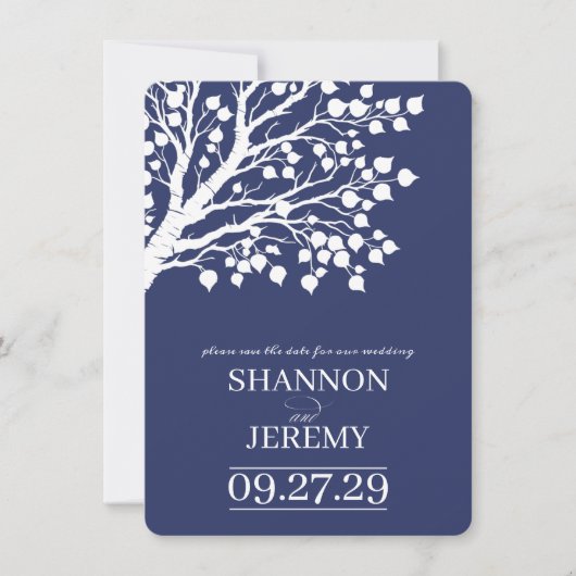 Navy Blue Aspen Tree Wedding Save The Date (Vorderseite)