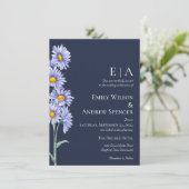 Navy Blue Aster Blume Einladung Hochzeit (Stehend Vorderseite)