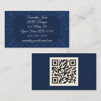Navy Blue auf Blue Embossed QR Code Business Cards Visitenkarte