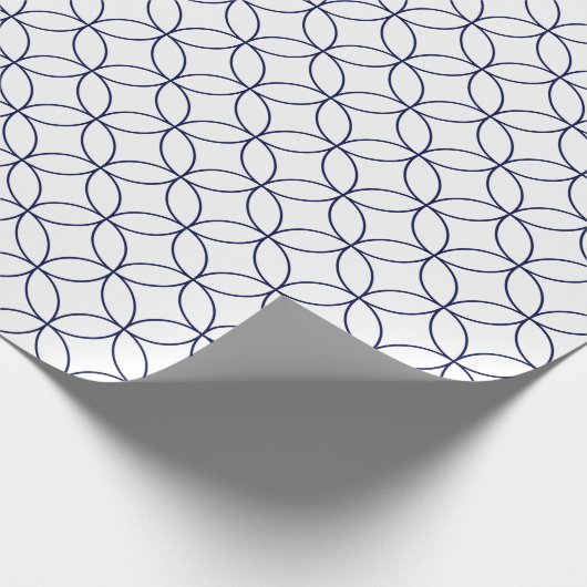 Navy Blue auf White Overlapping Circles Geschenkpapier (Ecke)