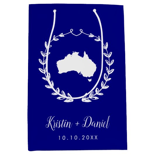 Navy Blue Australia Map Wedding Welcome Swag Mittlere Geschenktüte (Vorderseite)