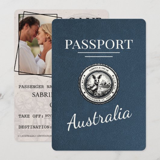 Navy Blue Australia Pass Save the Date (Vorne/Hinten)