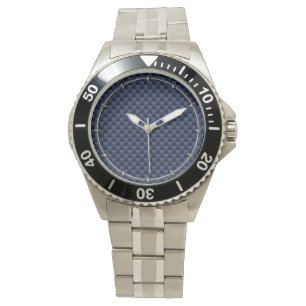 Navy Blue Automotive Carbon Fibre Weave Print Armbanduhr