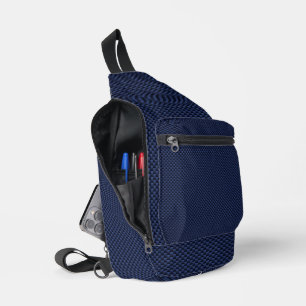 Navy Blue Automotive Carbon Fibre Weave Print Crossbody Bag