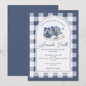 Navy Blue BabShoes Gingham Baby Shower Invitation, Einladung (Vorne/Hinten)