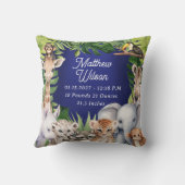 Navy Blue Baby Birth Stats Jungle niedlicher Tiere Kissen (Rückseite)