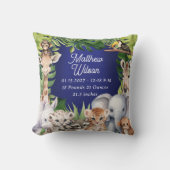 Navy Blue Baby Birth Stats Jungle niedlicher Tiere Kissen (Vorderseite)