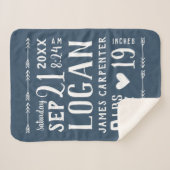 Navy Blue Baby Boy Birth Stats Keepake Sherpadecke (Vorderseite (Horizontal))