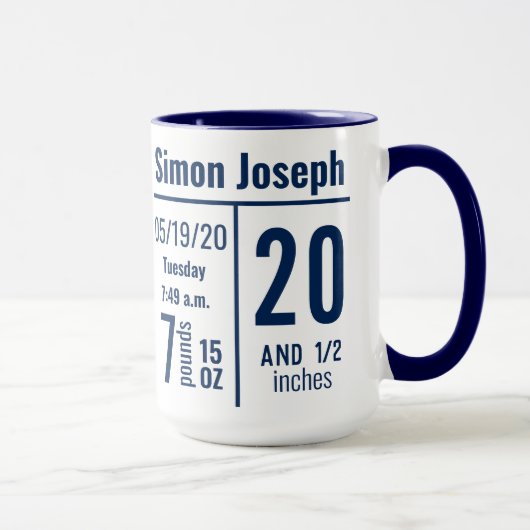 Navy Blue Baby Boy Foto Birth Record State Tasse (Rechts)
