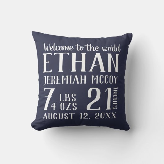 Navy Blue Baby Boy Kinderzimmer Birth Stats Pillow Kissen (Vorderseite)